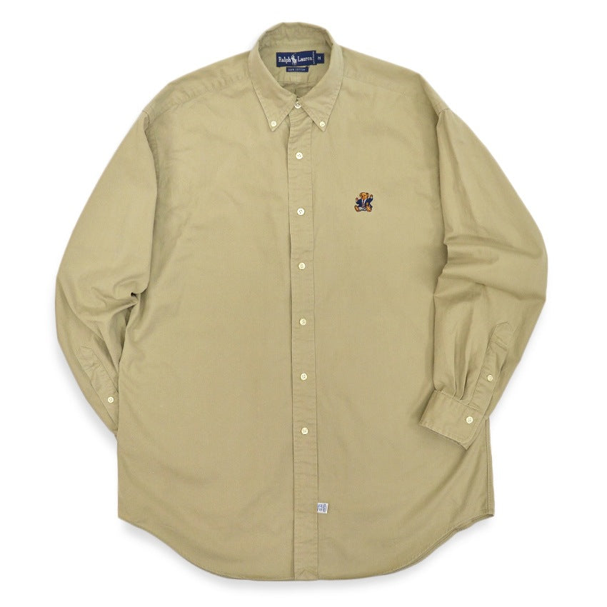 〜1990's Polo by Ralph Lauren ポロベア刺繍 B/D SHIRT KAHKI ... M