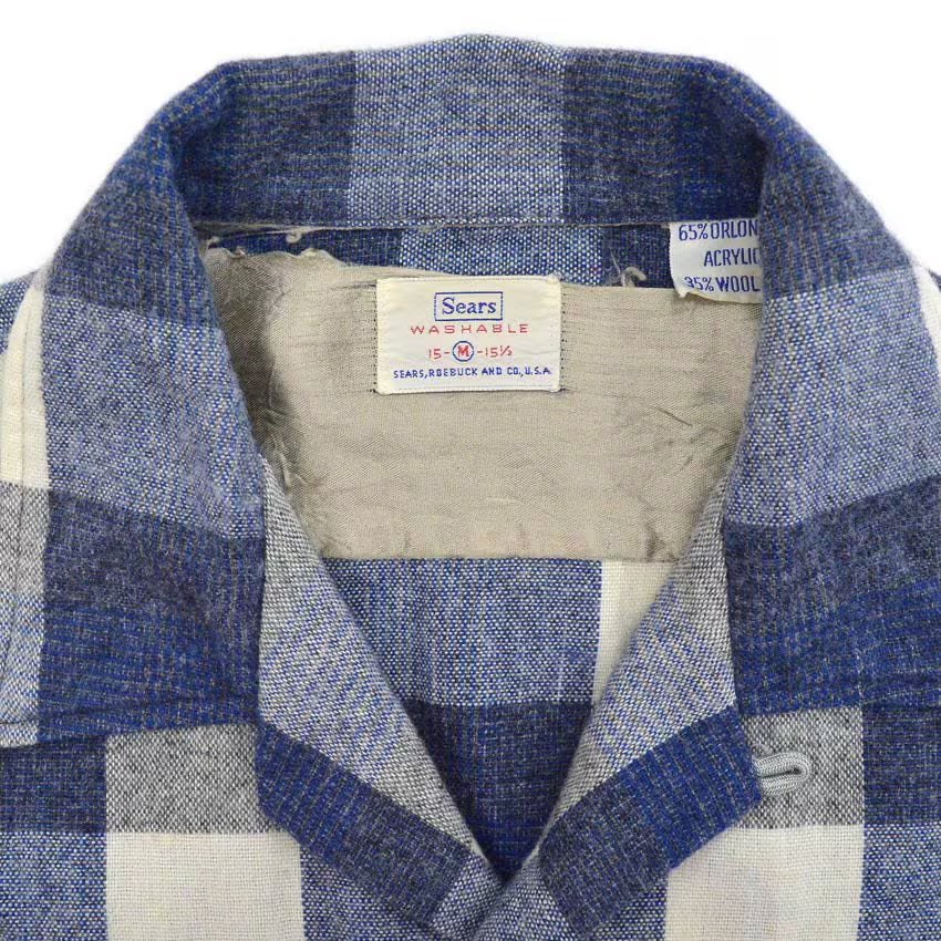 〜1960's SEARS BLUE PLAID SHIRT ... M