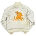 1940s- JAPAN SOUVENIR JACKET (Sukajan) - Black with gold embroidery of tiger, eagle, and dragon - YKK zipper...