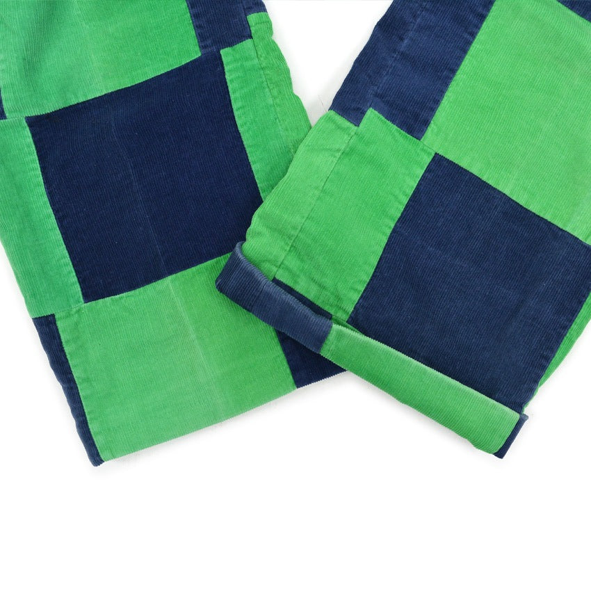 1970's GREEN NAVY PATCHWORK CORDUROY PANTS... W33 L30