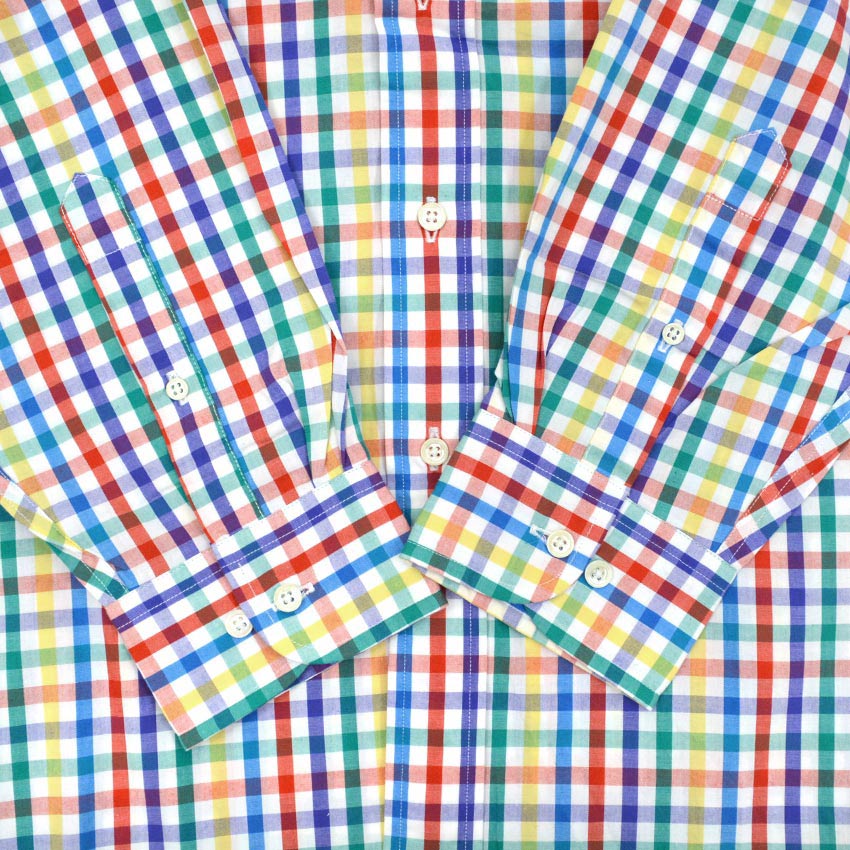 1990's DEADSTOCK LAND'S END MULTI GINGHAM B/D SHIRT ... M