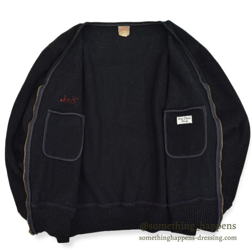 ~60's UNITOG BLACK ZIP UP WOOL JACKET...X-LARGE LONG