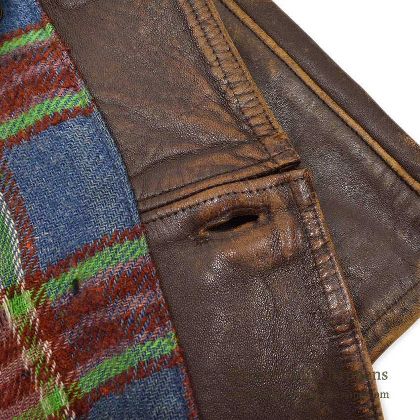 OLD FRANCE DOUBLE BREASTED BROWN LEATHER COAT MADE BY GVF...