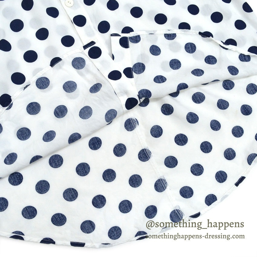 1990's~ ESPRIT SPORTS NAVY DOTS RAYON SHIRT...M