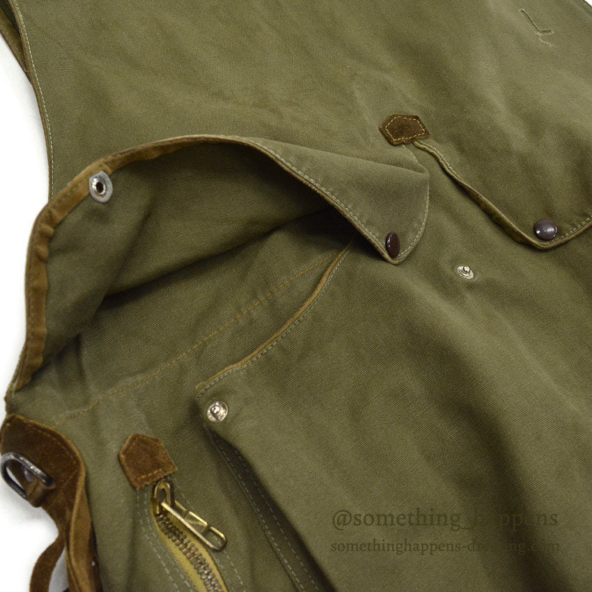 ~1970's SAFARI HUNTING CANVAS & LEATHER VEST MADE IN SPAIN...