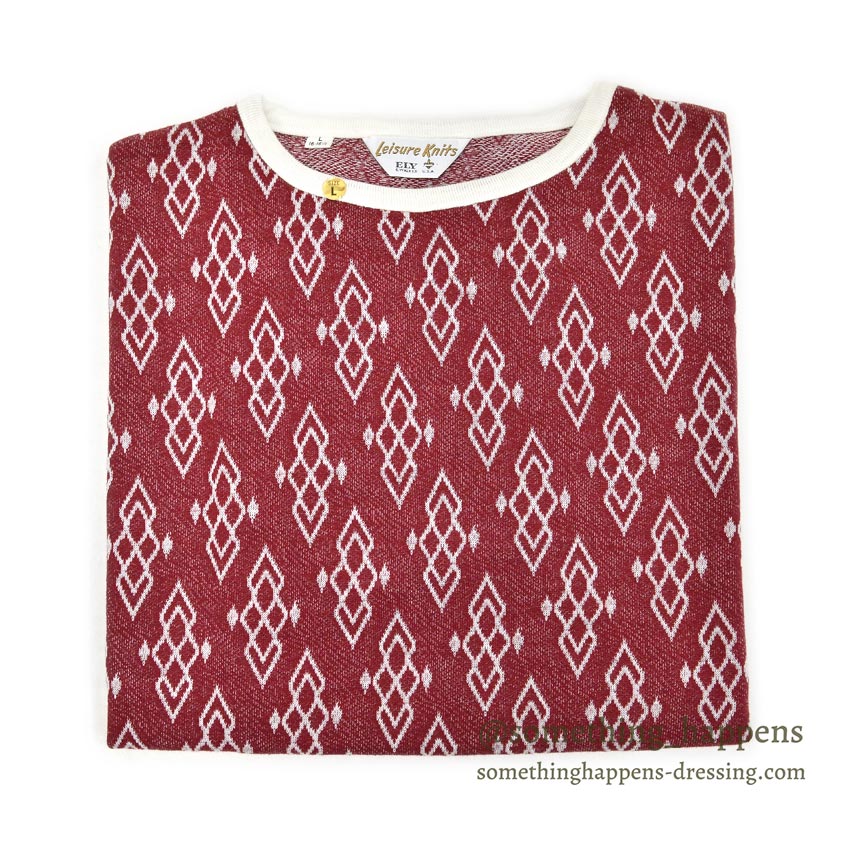 1960's~ DEADSTOCK ELY&WALKER LEISURE KNITS JACQUARD T-SHIRT RED... L
