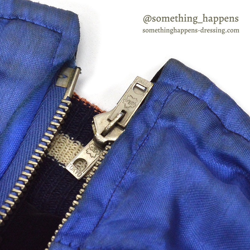 1950s JAPAN SOUVENIR JACKET (Sukajan) - Black velvet, navy and white ribbing...