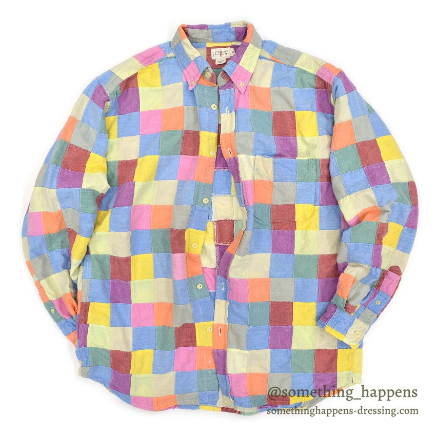 1990's J.CREW CRAZY COLOR PATCHWORK BD L/S SHIRT ... M
