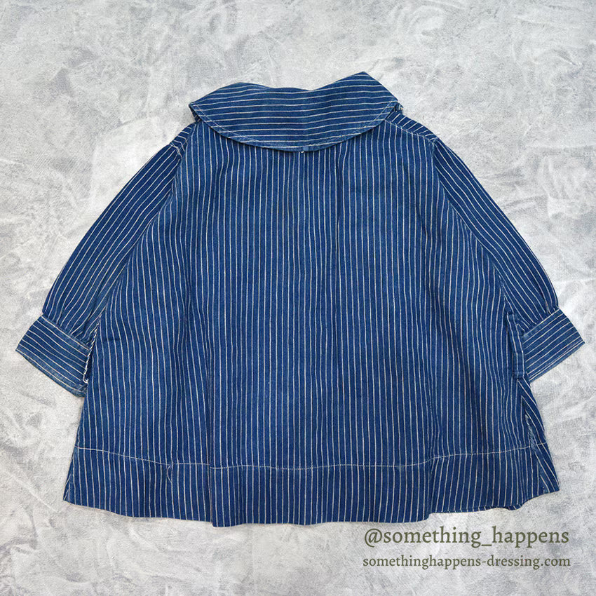 ~1920's ANTIQUE INDIGO STRIPE CALICO KIDS BLOUSE...