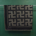ANTIQUE WHIRLING LOGS, SWASTIKA PATCHWORK BLACK/GRAY WOOL QUILT ... 200cm/190cm