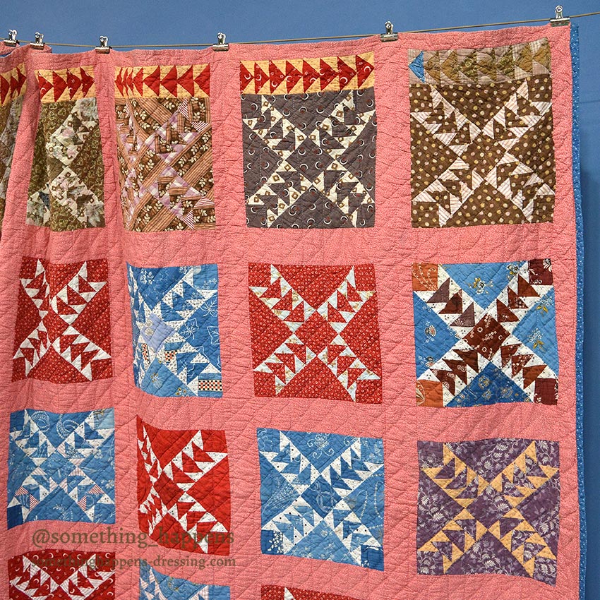 ANTIQUE WILD GOOSE CHASE RED/INDIGO PATCHWORK QUILT... 171cm/171cm