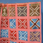 ANTIQUE WILD GOOSE CHASE RED/INDIGO PATCHWORK QUILT... 171cm/171cm