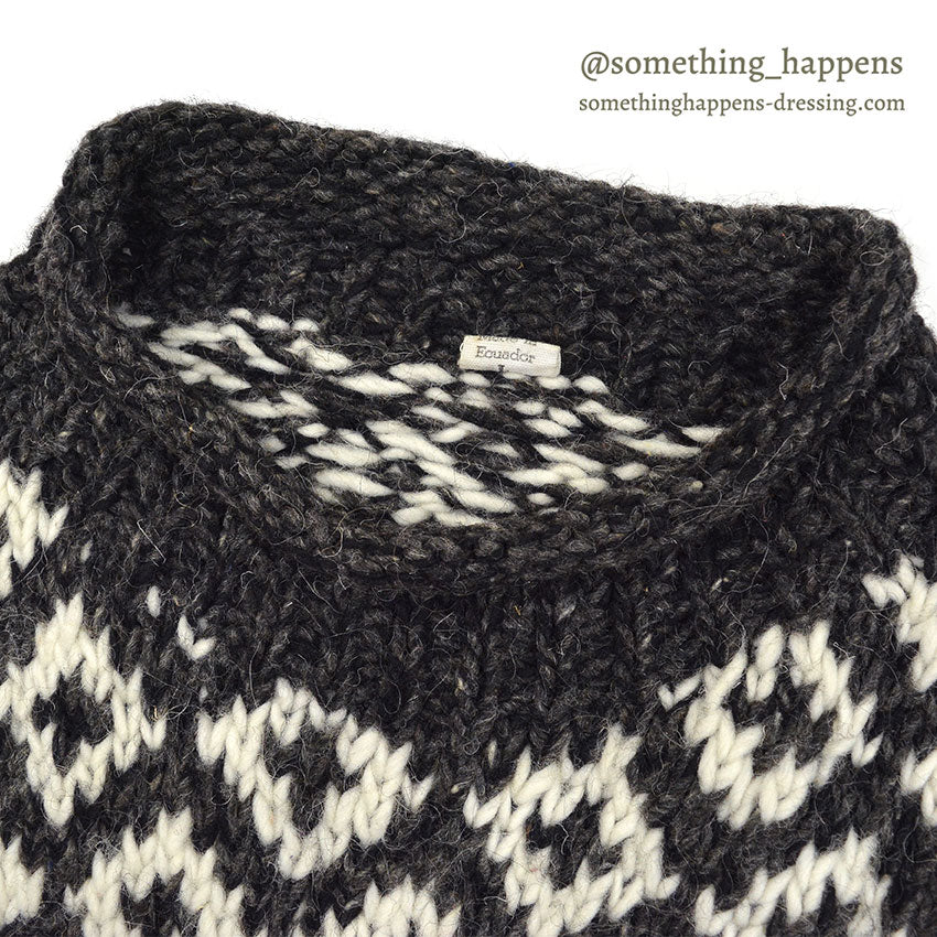 OLD ECUADOR HAND MADE WOOL KNIT SWEATER CROSS B/ W ... L