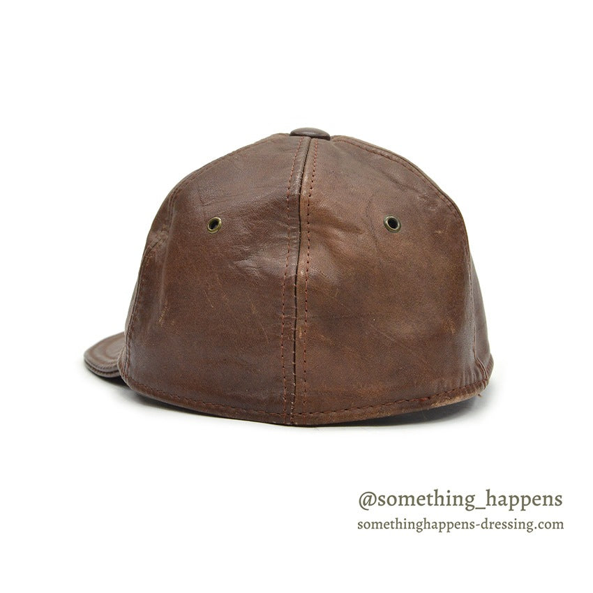 1980's~ BICK BROWN LEATHER CAP...XL