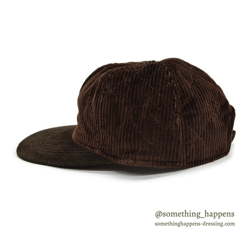 1990's EDDIE BAUER QUILTED CORDUROY & SUEDE DARK BROWN CAP...