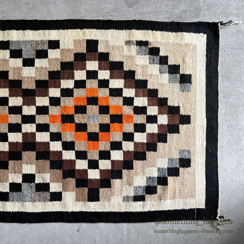 1940's~ NAVAJO RUG DOUBLE DIAMONDS PATTERN ... 145cm/78cm