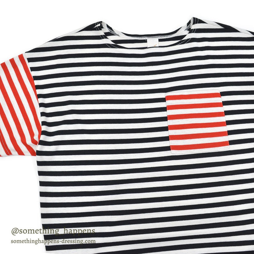 ~1980's JANTZEN BLACK / RED STRIPE POCKET T-SHIRT ... M
