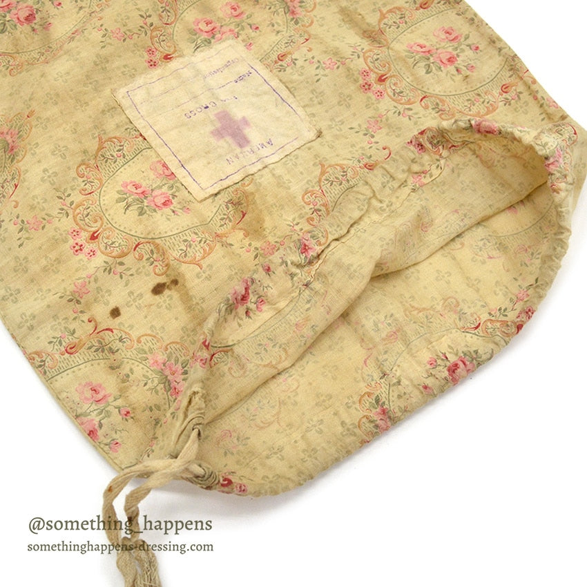 1910's~ WW1 ERA AMERICAN RED CROSS FLORAL FABRIC DITTY BAG...