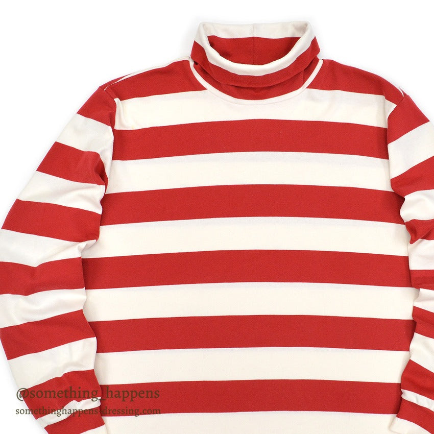 1990's LAND'S END COTTON TURTLE NECK L/S SHIRT RED/WHITE STRIPE ... XL