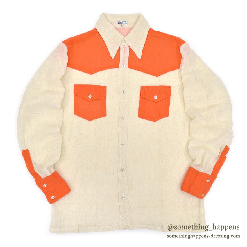 1970's~ INDIA TWO-TONE WESTERN SHIRT... L