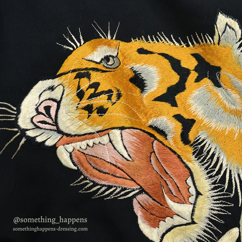 1950's~ JAPAN SOUVENIR JACKET TIGER HEAD UNUSUAL JACKET BLACK...