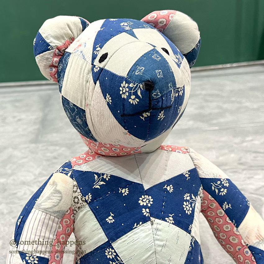 ANTIQUE CALICO PATCHWORK QUILTED TEDDY BEAR...