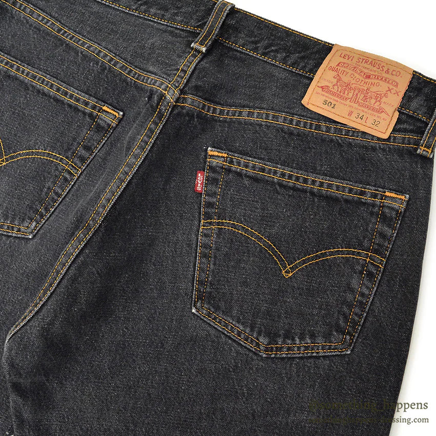 Levi's 501 BLACK DENIM PANTS Made in USA ORANGE STITCH... W34/L32