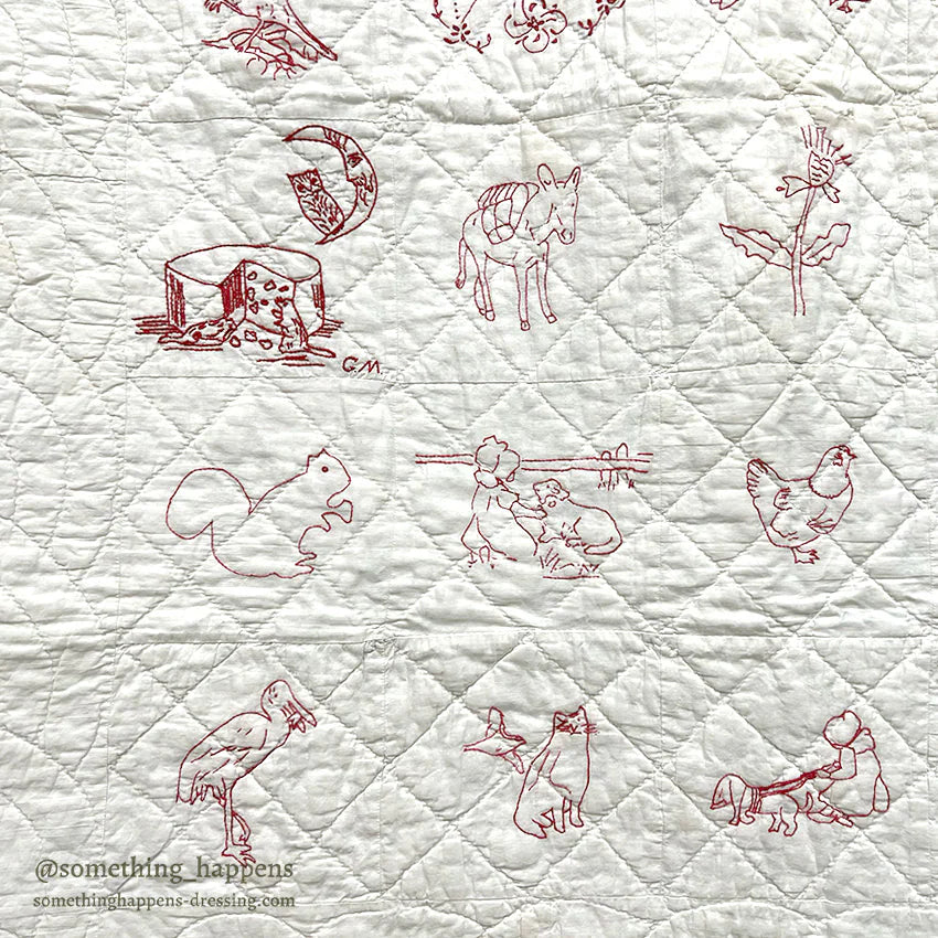 REDWORK HAND EMBROIDERY BABY QUILT... 120cm/107cm