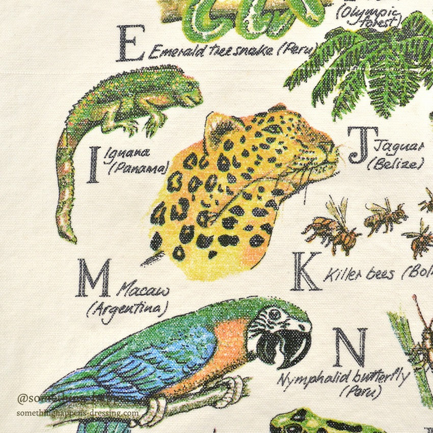 1990's STUDIO Q RAINFOREST ABC's PRINT CANVAS TOTE BAG...