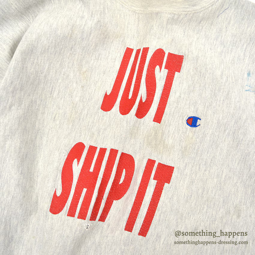 1990's CHAMPION JUST SHIP IT REVERSE WEAVE SWEAT SHIRT HEAVY WORN... XL