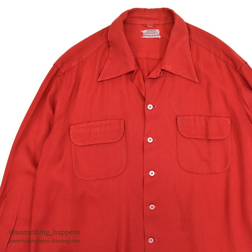 1950's TORNBERG RED RAYON GABARDINE SHIRT RARE SIZE ... XXL
