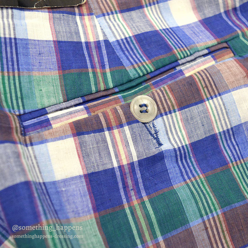 1970's DEADSTOCK THOMSON INDIA MADRAS BLUE PLAID PANTS... W34
