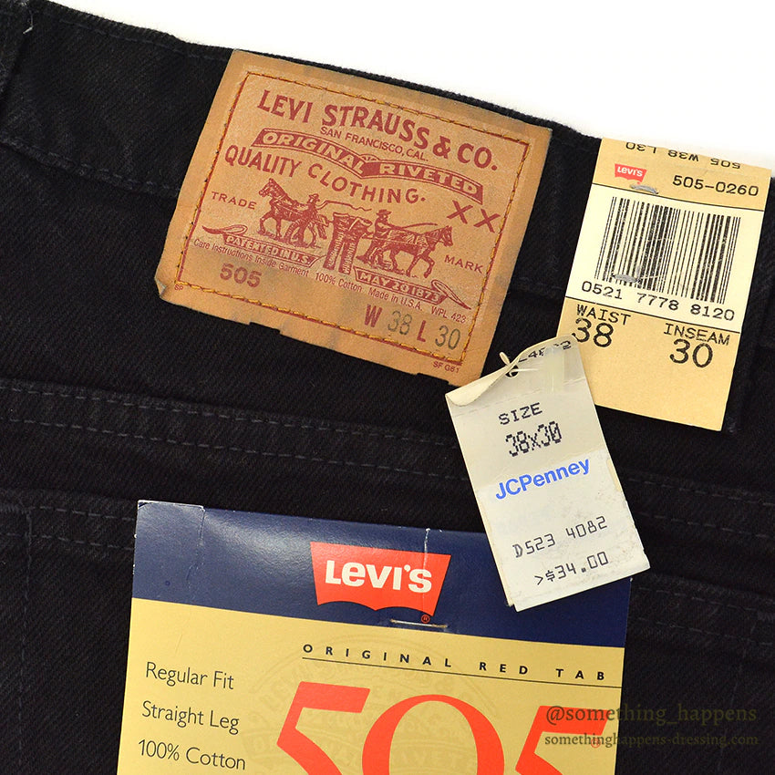 1980's DEADSTOCK Levi's 505 BLACK DENIM PANTS ... W38/L30