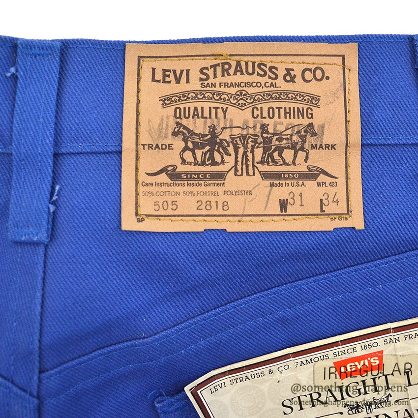 1980's DEADSTOCK Levi's 505-2818 BLUE COTTON TWILL PANTS... W31/L34