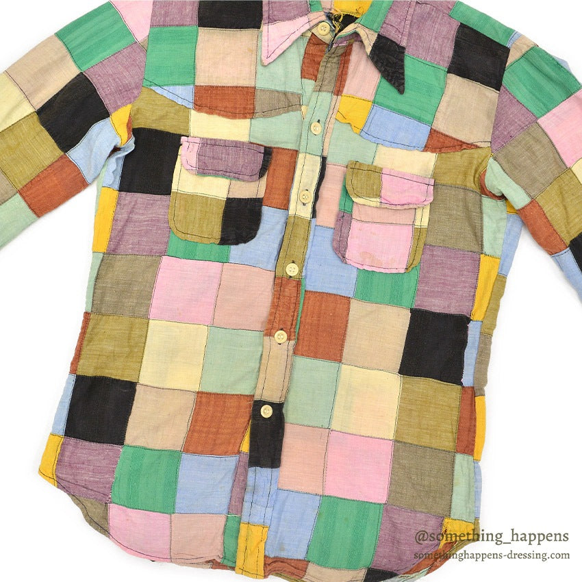 1970's SING & SMILE INDIA MADRAS CRAZY PATCHWORK SHIRT ... L