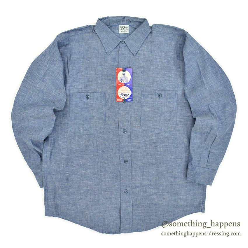 1960's DEADSTOCK BELTEX ALL COTTON CHAMBRAY L/S SHIRT... 16