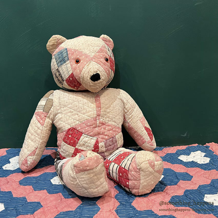 ANTIQUE CALICO PATCHWORK QUILTED TEDDY BEAR...