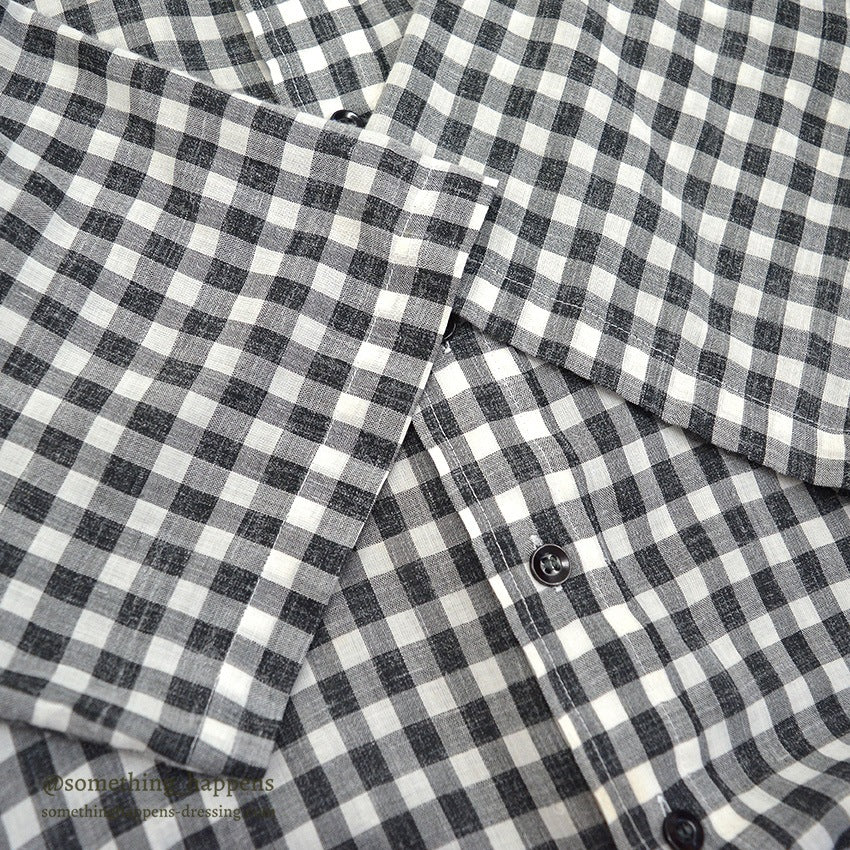 1970's CAMPUS BLACK GINGHAM CHECK S/S SHIRT ... L