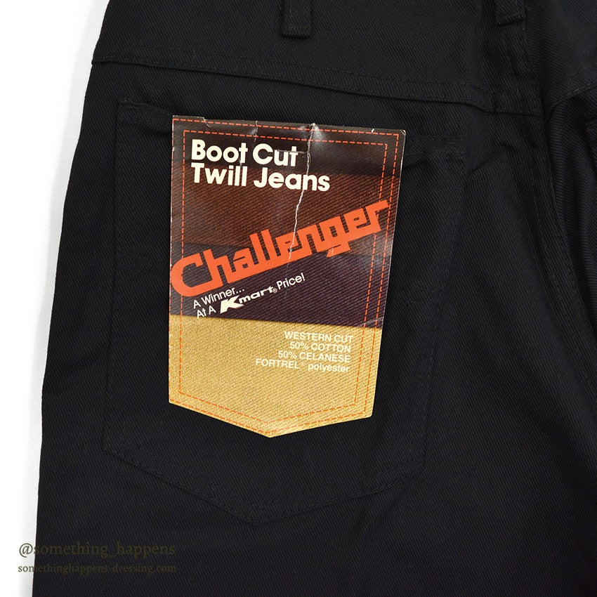 1970's~ DEADSTOCK CHALLENGER BY Kmart BLACK BOOT CUT TWILL PANTS... W32/L32