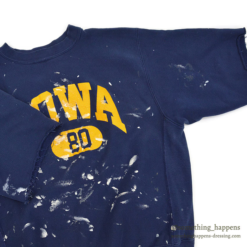 1980's CHAMPION IOWA REVERSE WEAVE SWEAT SHIRT NAVY CHOPPED...