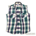 ~1980's FIVE BROTHER PLAID FLANNEL SHIRT / CUT OFF SLEEVES ... M