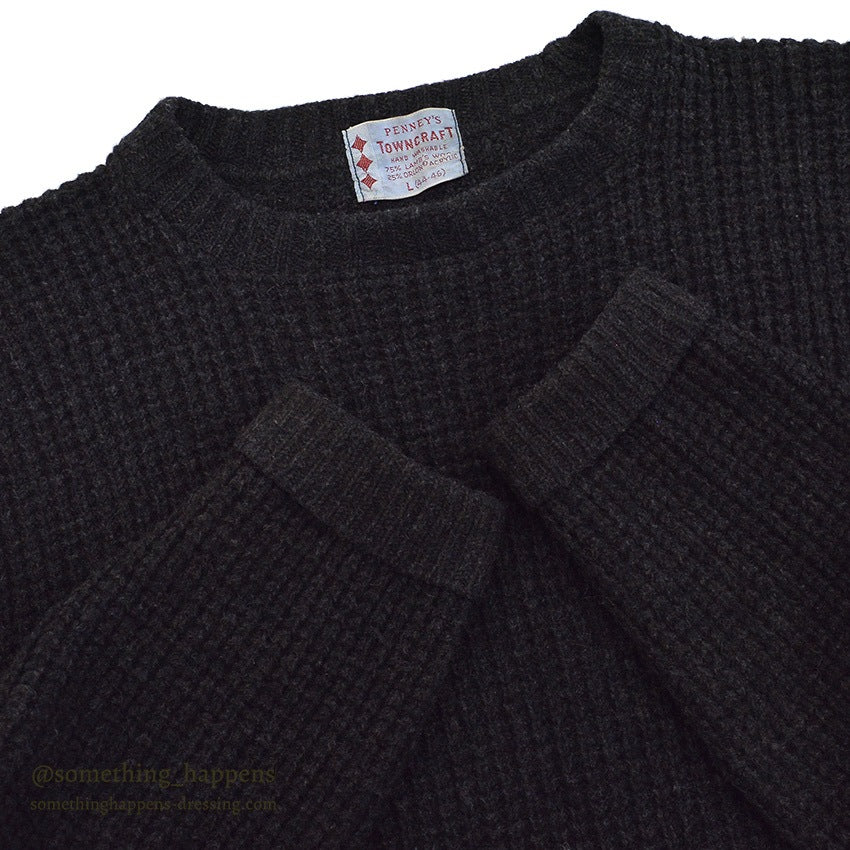 1960's TOWNCRAFT PENNEY'S WAFFLE WEAVE SWEATER BLACK ... L