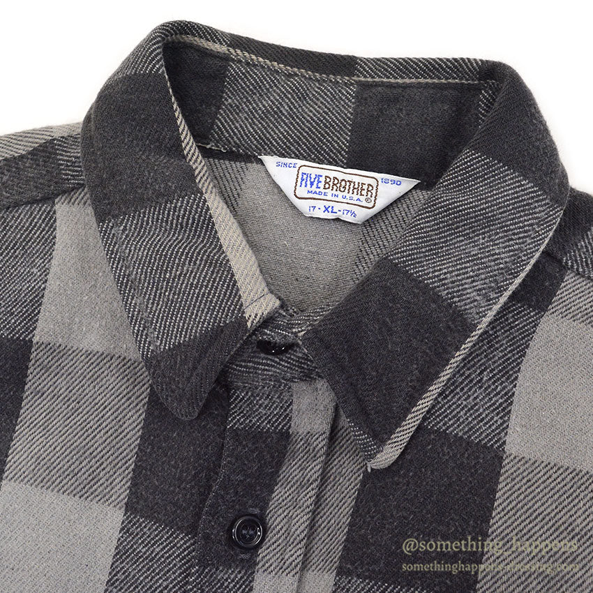 ~1980's FIVE BROTHER HEAVY FLANNEL SHIRT BLACK/GRAY ... XL