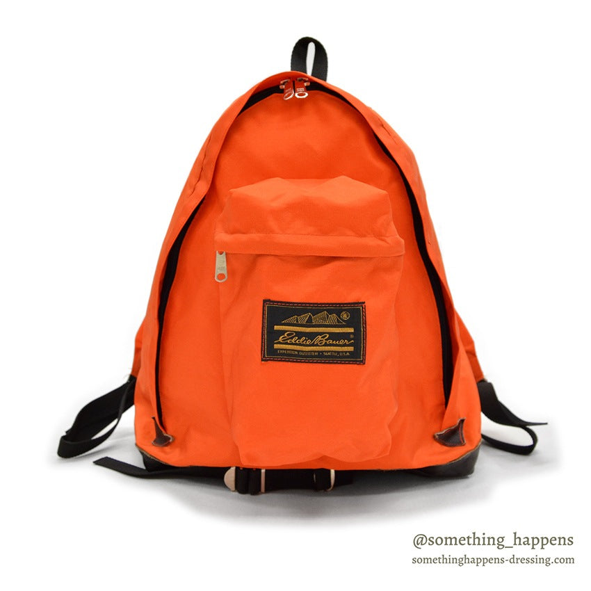 1970's EDDIE BAUER ORANGE NYLON/LEATHER RUCK SACK...