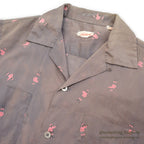 1950's GRAY/PINK JOCKEY PRINT S/S SHIRT ... M