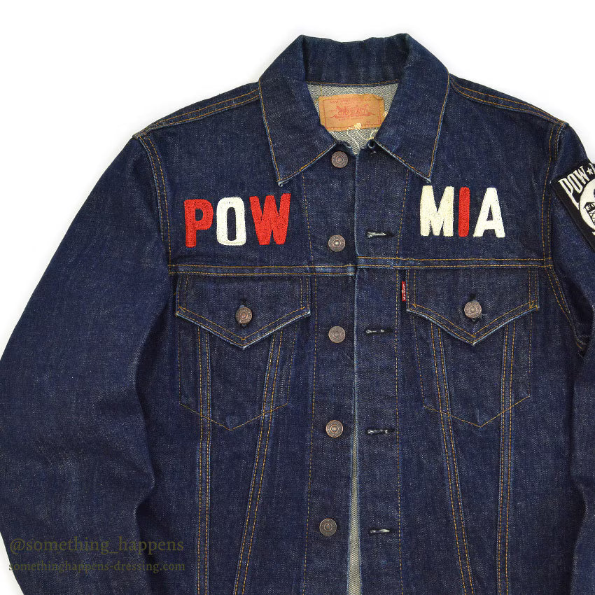 1960's~ LEVI'S 70505-0217 BIGE POW MIA EMBROIDERED DENIM JACKET / SPECIAL...