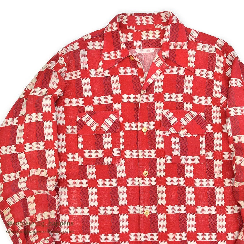 ~1950's GEOMETRIC ZIG ZAG PATTERN PRINT FLANNEL SHIRT...