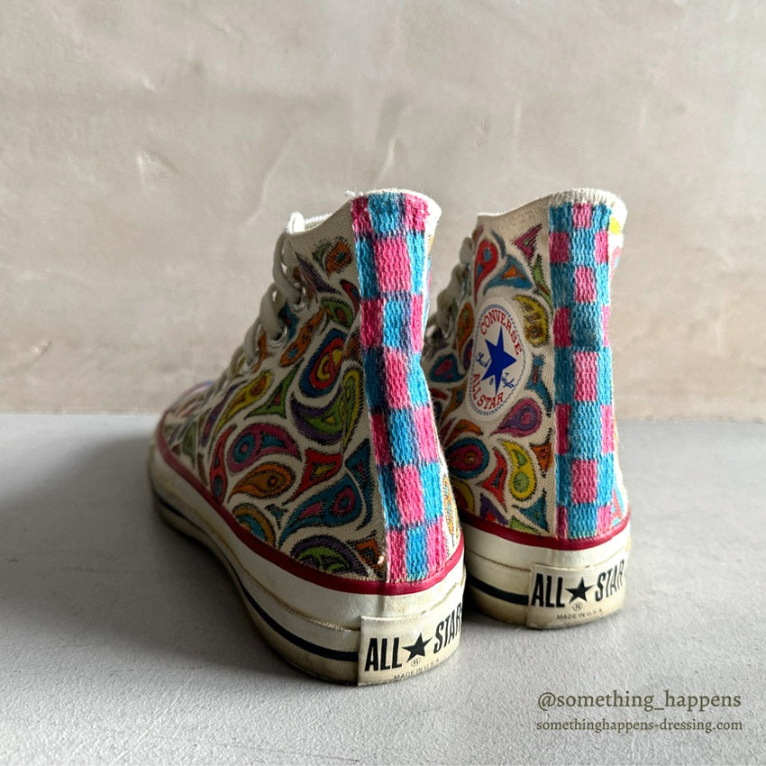 1980's CONVERSE ALL STAR HI / PSYCHEDELIC PAISLEY HAND PAINT ... 61/2