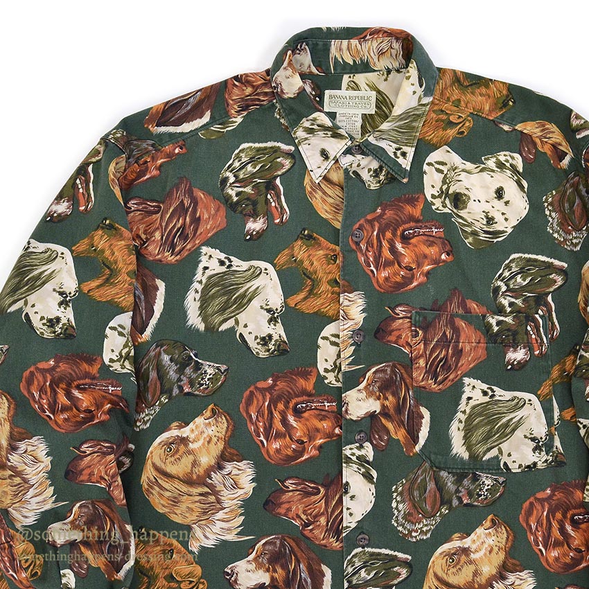 1980's BANANA REPUBLIC SAFARI & TRAVEL DOG ​​PRINT SHIRT 1 ... M