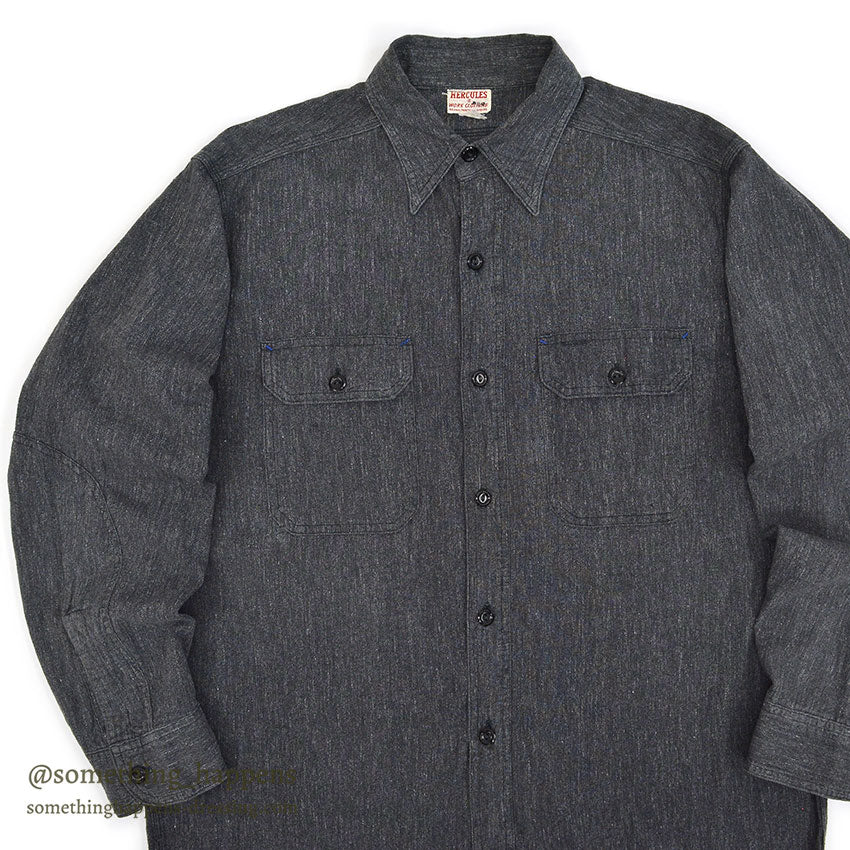 1950's HERCULES BLACK CHAMBRAY SHIRT / ELBOW PATCHES...